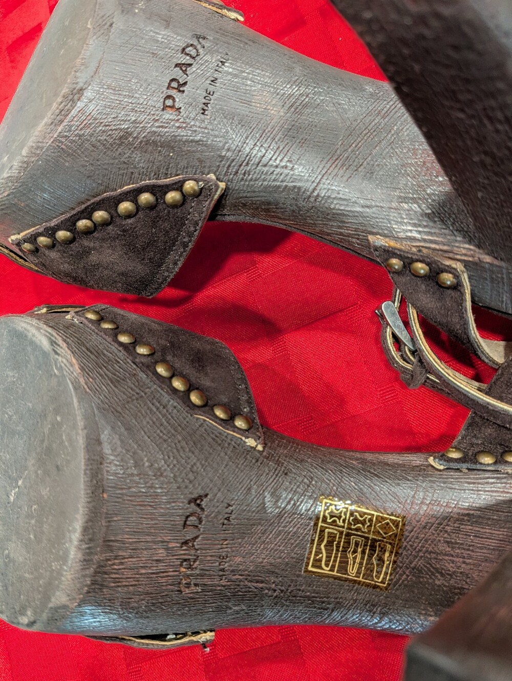 Prada Brown Suede Peep-Toe Ankle-Strap Heels with Gold Insole - Picture 8 of 10
